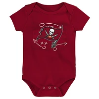 Newborn & Infant Red/Orange/Heather Gray Tampa Bay Buccaneers Three-Pack Eat, Sleep Drool Retro Bodysuit Set