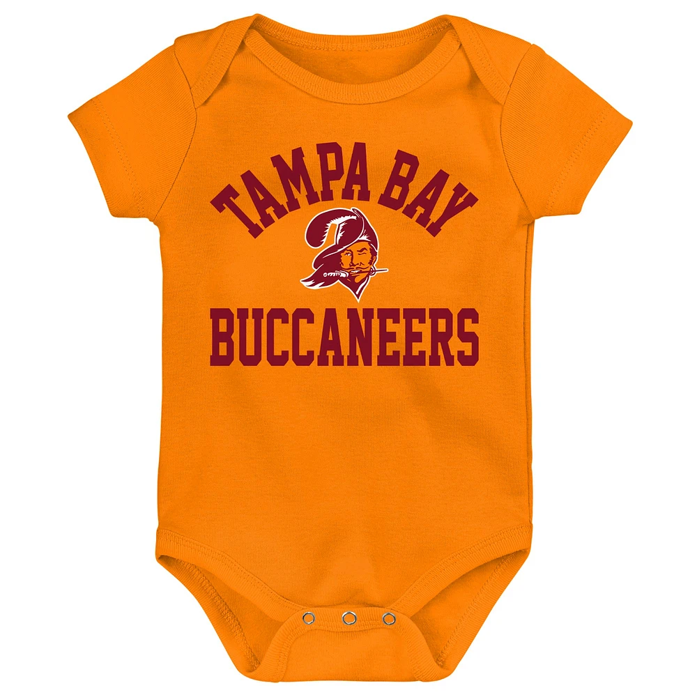 Newborn & Infant Red/Orange/Heather Gray Tampa Bay Buccaneers Three-Pack Eat, Sleep Drool Retro Bodysuit Set
