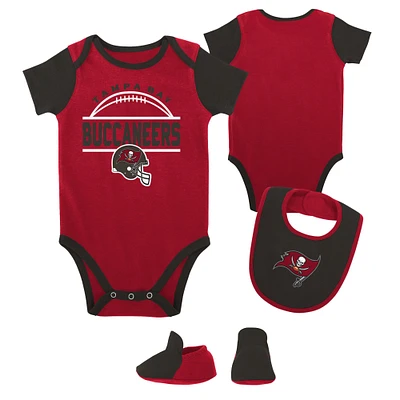 Newborn & Infant Red/Pewter Tampa Bay Buccaneers Home Field Advantage Three-Piece Bodysuit, Bib Booties Set