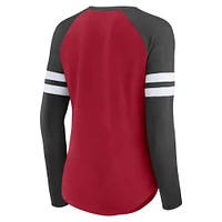 Women's Fanatics Red/Pewter Tampa Bay Buccaneers Iconic Raglan Lace-Up V-Neck Long Sleeve T-Shirt