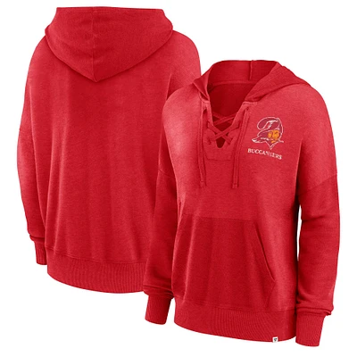Women's Fanatics Red Tampa Bay Buccaneers Heritage Snow Wash French Terry Lace-Up Pullover Hoodie