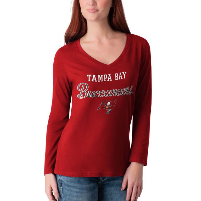 Équipe d'après-saison des Tampa Bay Buccaneers G-III 4Her by Carl Banks rouge pour femme - T-shirt à col en V manches longues