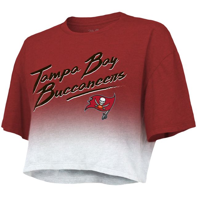T-shirt court à trois mélanges avec nom et numéro de joueur Majestic Threads Tom Brady rouge/blanc Tampa Bay Buccaneers pour femmes