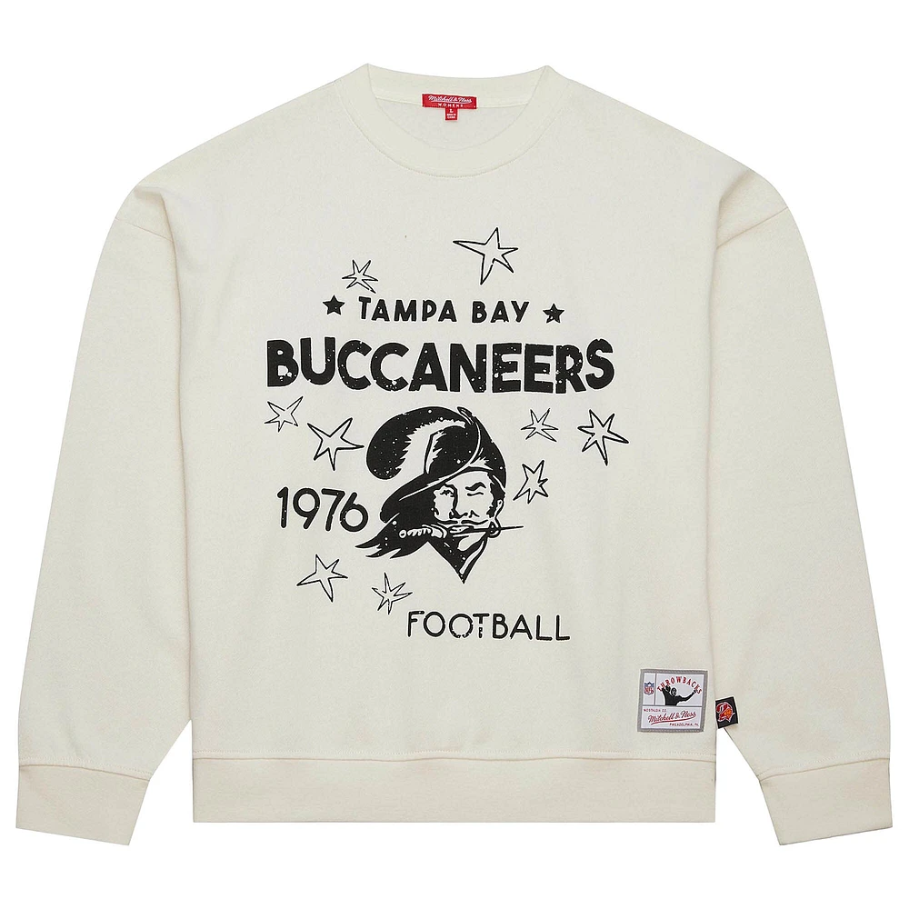 Women's Mitchell & Ness  Cream Tampa Bay Buccaneers Throwback Logo 3.0 Pullover Sweatshirt