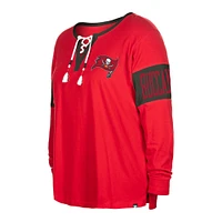 Women's New Era  Red Tampa Bay Buccaneers Plus Lace-Up Notch Neck Long Sleeve T-Shirt