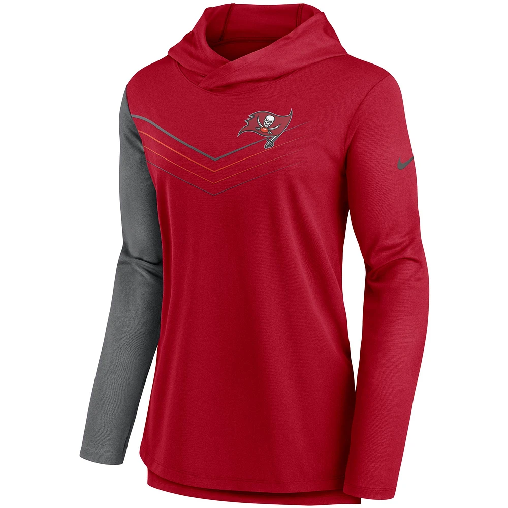 Women's Nike Red/Heathered Charcoal Tampa Bay Buccaneers Chevron Hoodie Performance Long Sleeve T-Shirt