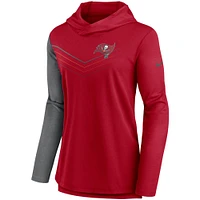 Women's Nike Red/Heathered Charcoal Tampa Bay Buccaneers Chevron Hoodie Performance Long Sleeve T-Shirt