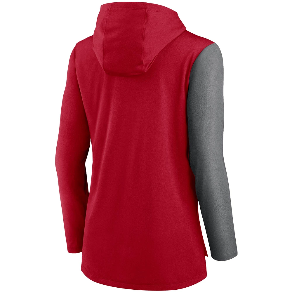 Women's Nike Red/Heathered Charcoal Tampa Bay Buccaneers Chevron Hoodie Performance Long Sleeve T-Shirt
