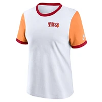 T-shirt Nike pour femmes, blanc/orange, Tampa Bay Buccaneers Rewind Ringer