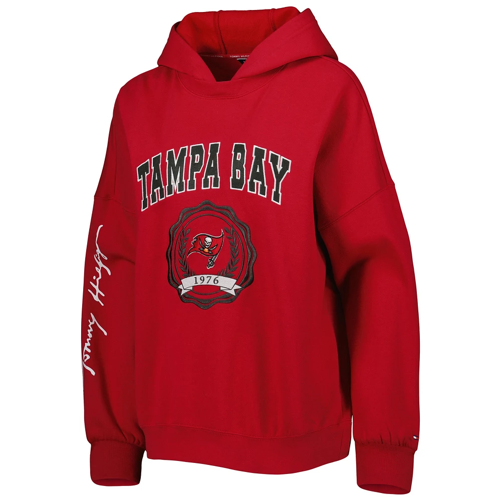 Women's Tommy Hilfiger Red Tampa Bay Buccaneers Becca Drop Shoulder Pullover Hoodie