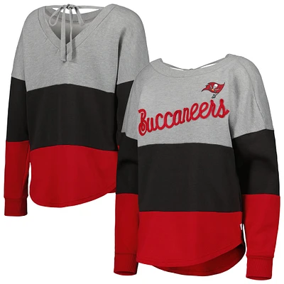 Sweat-shirt Touch Heather Grey/Red Tampa Bay Buccaneers Outfield Deep V-Back Waist Length Pullover pour femme