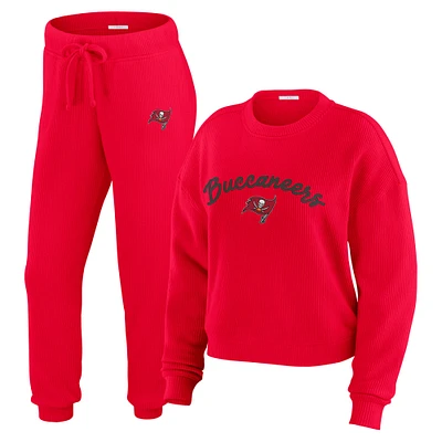 Ensemble de détente pour femme WEAR by Erin Andrews Red Tampa Bay Buccaneers en tricot tri-blend à manches longues et pantalon grande taille