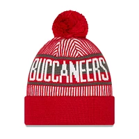 Youth New Era Red Tampa Bay Buccaneers Striped Cuffed Knit Hat with Pom