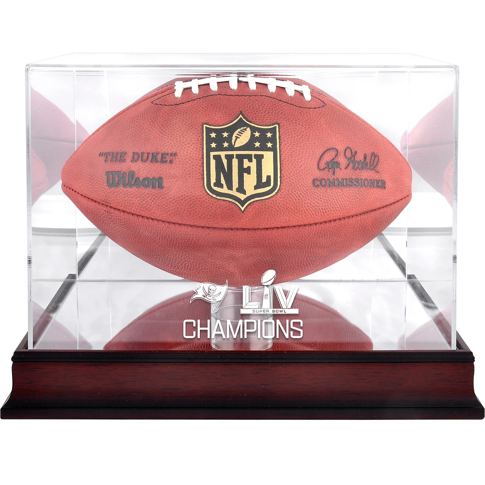 Vitrine de présentation du logo de football en acajou des champions du Super Bowl LV des Buccaneers de Tampa Bay