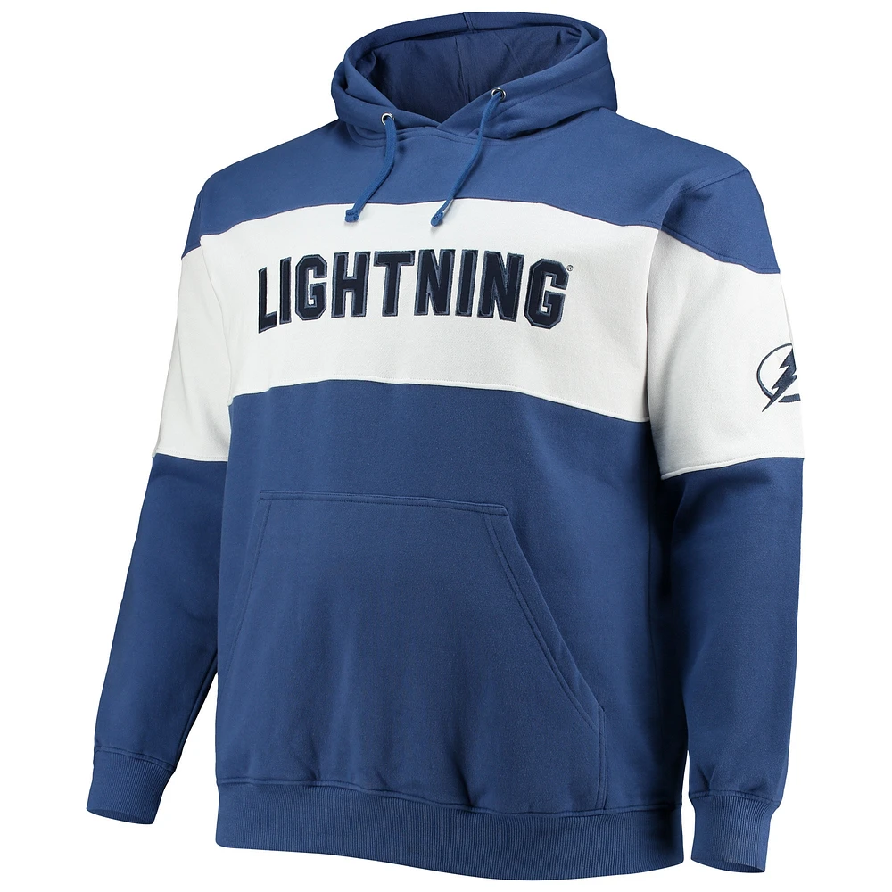 Men's Fanatics Blue/White Tampa Bay Lightning Big & Tall Colorblock Fleece Hoodie