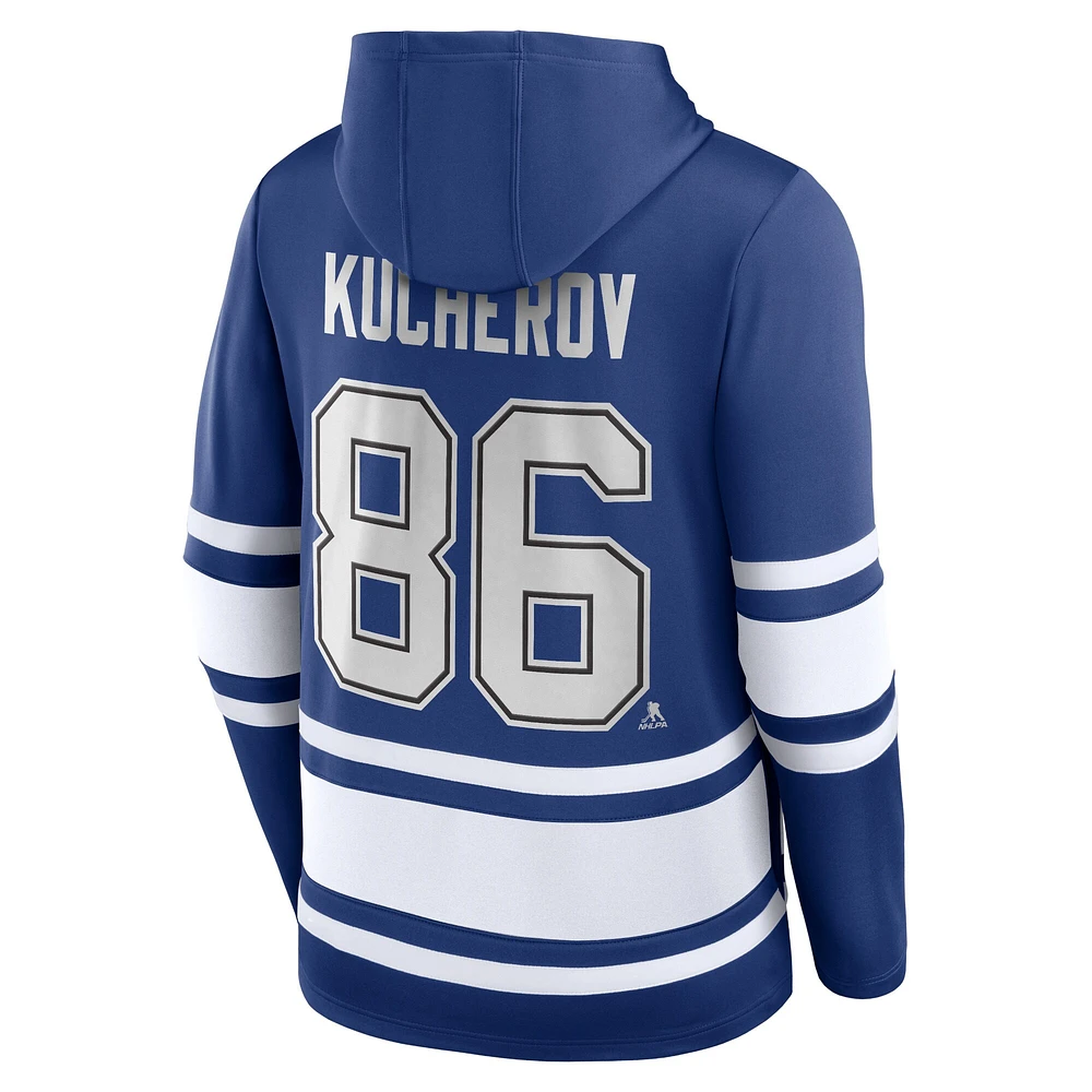Men's Fanatics Nikita Kucherov Blue Tampa Bay Lightning Name & Number Lace-Up Pullover Hoodie