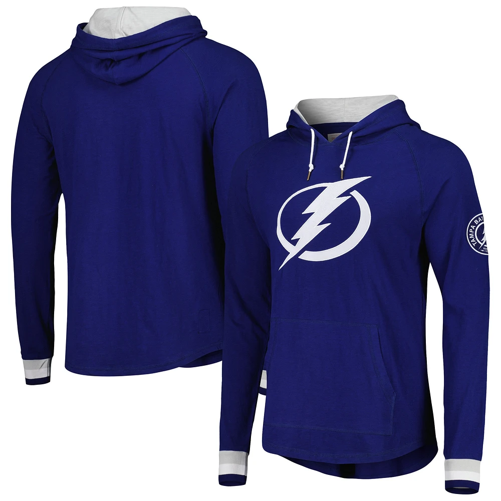 Men's Mitchell & Ness Blue Tampa Bay Lightning Legendary Slub Hoodie Long Sleeve T-Shirt