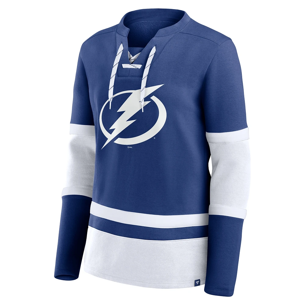 Women's Fanatics Blue Tampa Bay Lightning Prime Time Lace-Up Long Sleeve T-Shirt