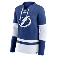 Women's Fanatics Blue Tampa Bay Lightning Prime Time Lace-Up Long Sleeve T-Shirt
