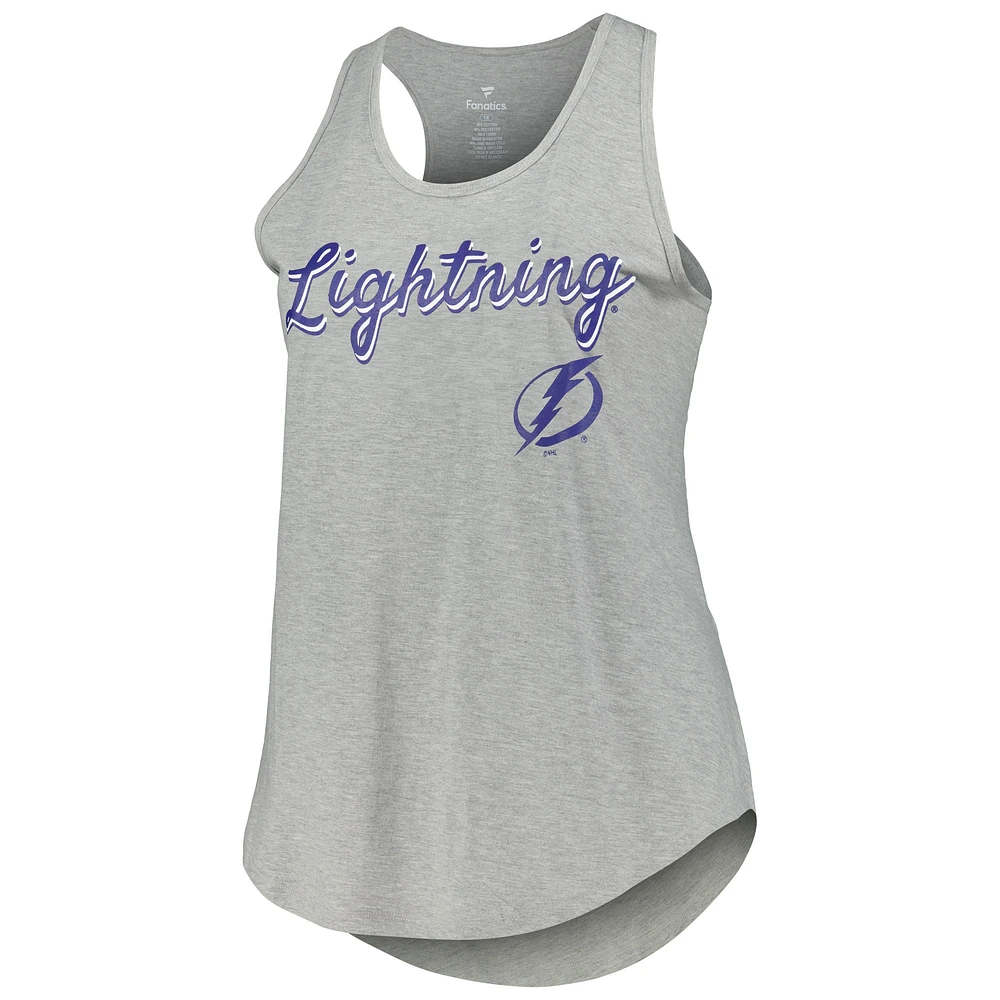 Women's Fanatics Heather Gray Tampa Bay Lightning Plus Racerback Tank Top