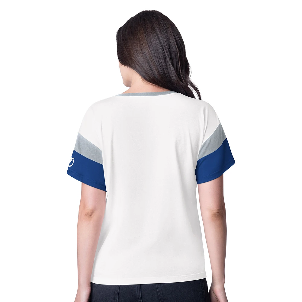 T-shirt surdimensionné à col en V et strass G-III 4Her by Carl Banks pour femme, blanc, Tampa Bay Lightning Rink