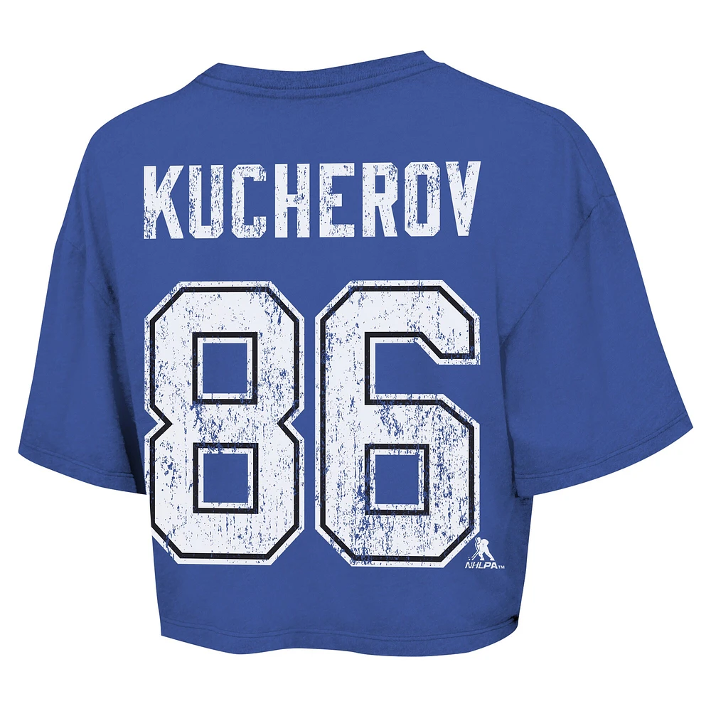 Women's Majestic Threads Nikita Kucherov Royal Tampa Bay Lightning Behind The Net Boxy Name & Number Cropped T-Shirt