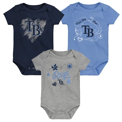 Ensemble de 3 bodys Batter Up pour bébé bleu marine/bleu clair/gris chiné Tampa Bay Rays