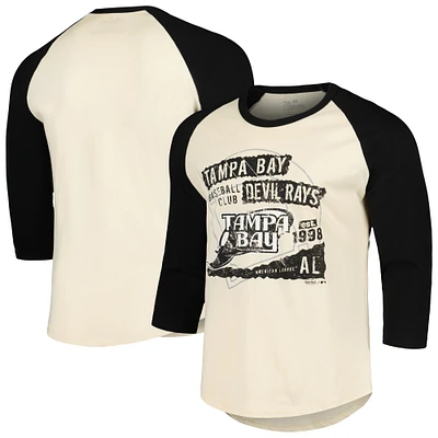 T-shirt raglan à manches 3/4 Majestic Threads pour hommes, crème/noir, Tampa Bay Rays