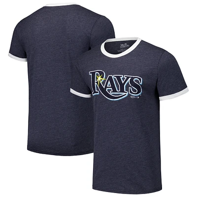 T-shirt tri-mélange Ringer Majestic Threads pour hommes, bleu marine, Tampa Bay Rays