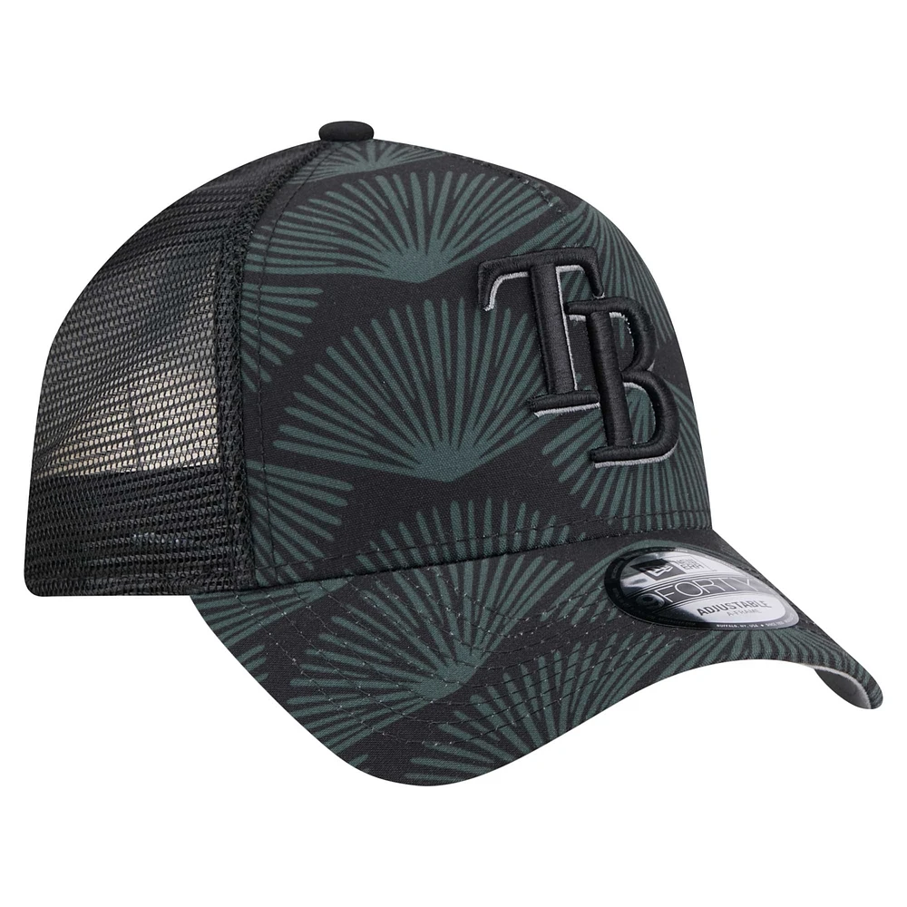 Men's New Era  Black Tampa Bay Rays 9FORTY A-Frame Trucker Adjustable Hat