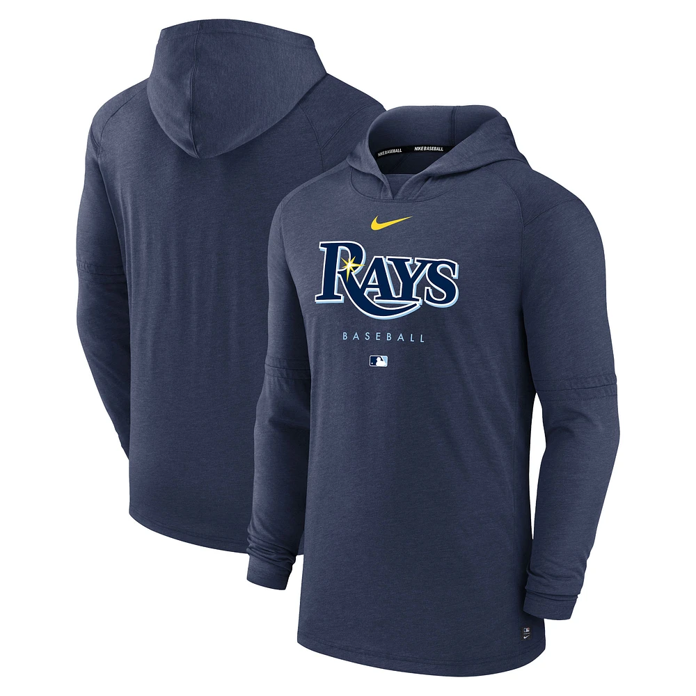 Men's Nike Heather Navy Tampa Bay Rays Authentic Collection Early Work Tri-Blend Performance Pullover Hoodie