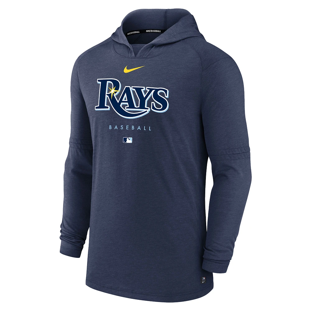 Men's Nike Heather Navy Tampa Bay Rays Authentic Collection Early Work Tri-Blend Performance Pullover Hoodie