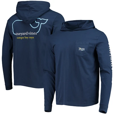T-shirt à capuche manches longues Vineyard Vines pour hommes, bleu marine, Tampa Bay Rays