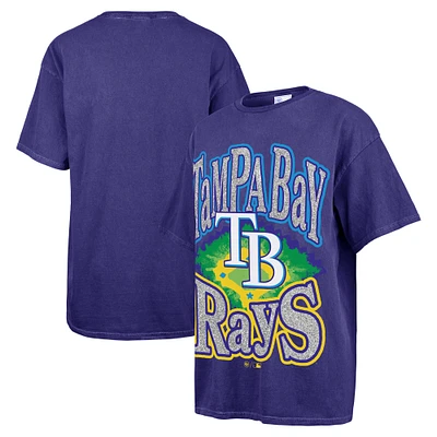 T-shirt petit ami avec lumières clignotantes des Rays de Tampa Bay '47 pour femmes, bleu marine