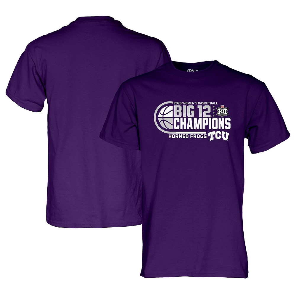 T-shirt bleu 84 violet pour homme TCU Horned Frogs Champions du tournoi de basket-ball féminin Big 12 2025