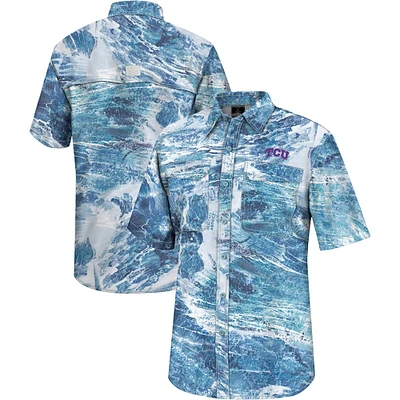 Colosseum Blue TCU Horned Frogs Realtree Aspect Charter Chemise de pêche à boutons complets pour homme