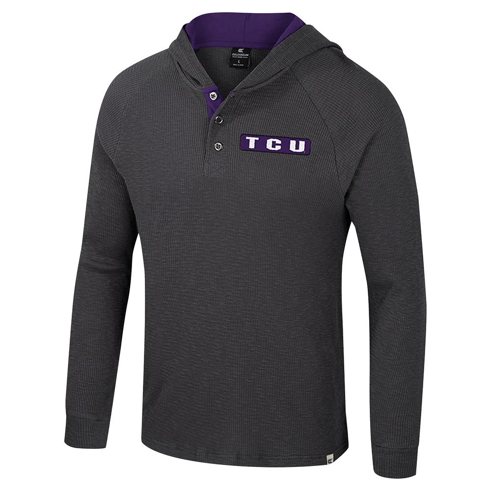 Men's Colosseum  Charcoal TCU Horned Frogs Dujour Ralgan Long Sleeve Henley Hoodie T-Shirt