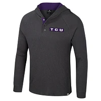 Men's Colosseum  Charcoal TCU Horned Frogs Dujour Ralgan Long Sleeve Henley Hoodie T-Shirt