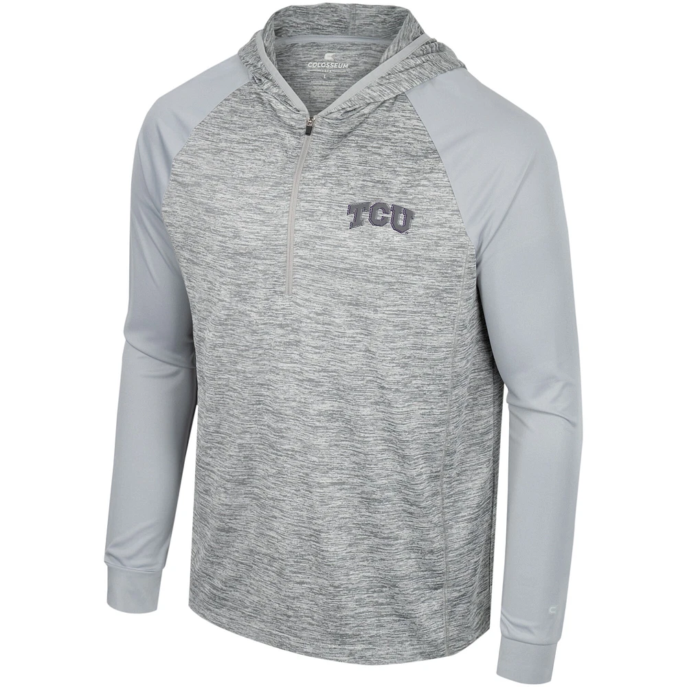 Men's Colosseum Gray TCU Horned Frogs Cybernetic Raglan Quarter-Zip Hooded Top