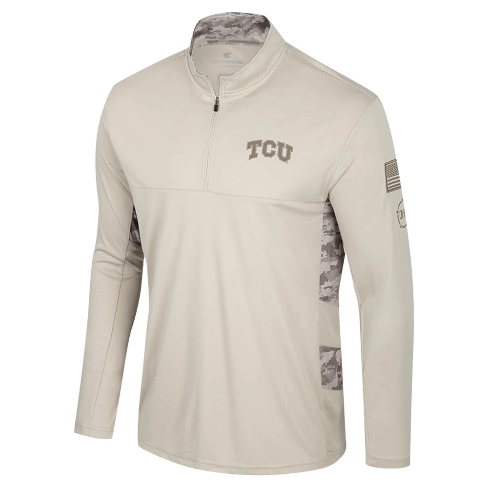 Men's Colosseum Natural TCU Horned Frogs OHT Military Appreciation Quarter-Zip Jacket