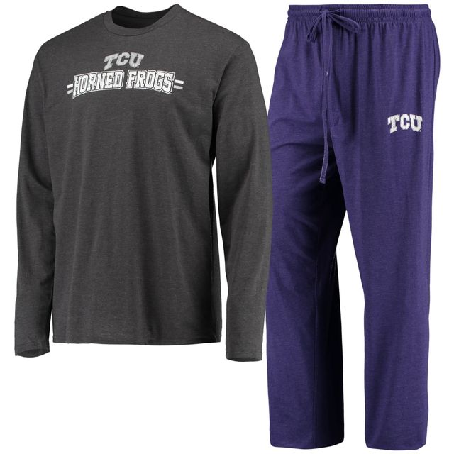 T-shirt et pantalon à manches longues TCU Horned Frogs Meter pour homme Concepts Sport violet/anthracite chiné