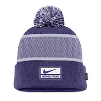 Men's Nike Purple TCU Horned Frogs 2024 Sideline Peak Cuffed Knit Hat with Pom