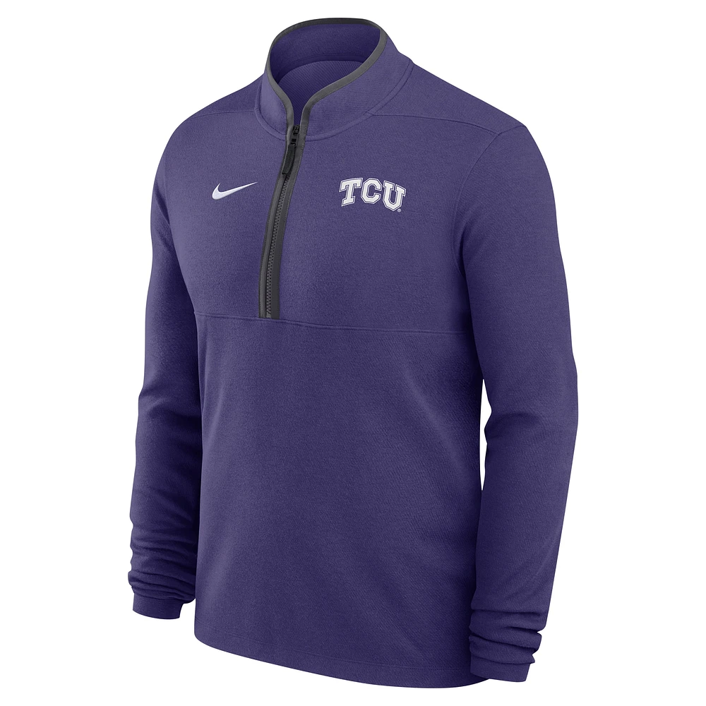 Haut Nike violet à fermeture éclair quart de tour pour homme TCU Horned Frogs Coaches Courtside Basketball Victory Performance