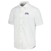 Men's Tommy Bahama White TCU Horned Frogs Coconut Point Palm Vista IslandZone Camp Button-Up Shirt