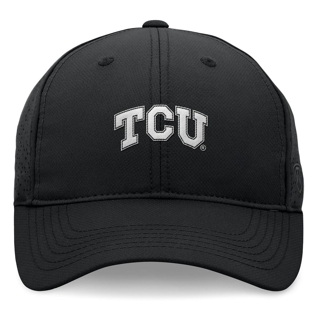 Men's Top of the World Black TCU Horned Frogs Liquesce Trucker Adjustable Hat