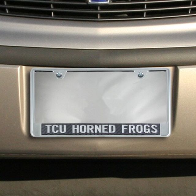 Cadre de plaque d'immatriculation TCU Horned Frogs en fibre de carbone