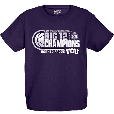 T-shirt bleu 84 violet pour jeunes TCU Horned Frogs Champions du tournoi de basket-ball féminin Big 12 2025