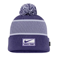 Youth Nike Purple TCU Horned Frogs 2024 Sideline Peak Cuffed Knit Hat with Pom