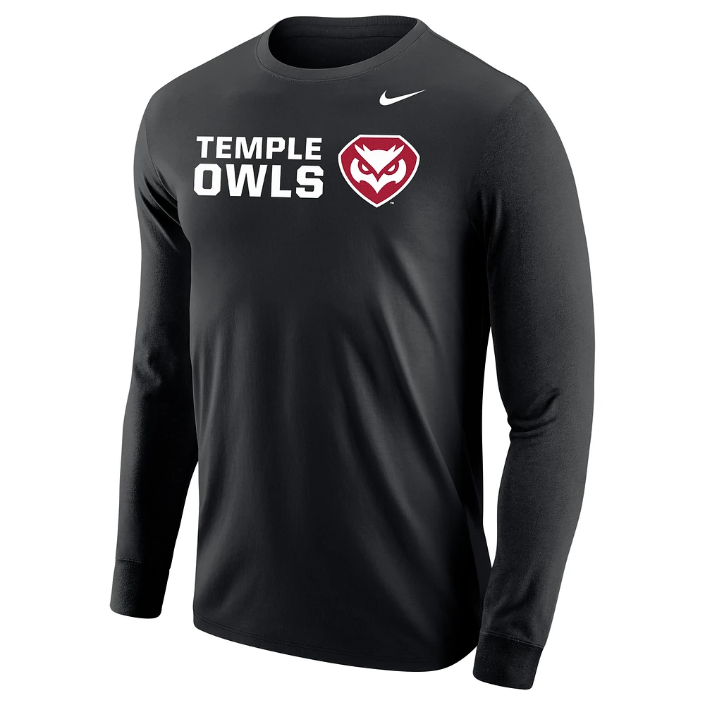 Men's Nike Black Temple Owls Core Long Sleeve T-Shirt