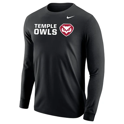 Men's Nike Black Temple Owls Core Long Sleeve T-Shirt